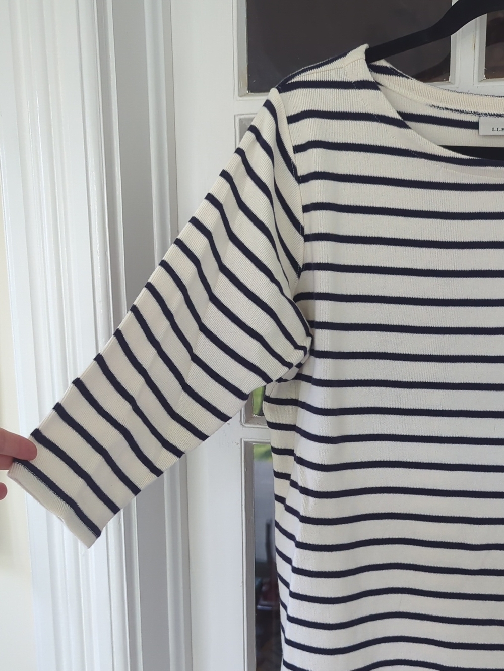 L.L. Bean - Cream and Navy Striped Boatneck Long Sleeve Top - Picture 4 of 9